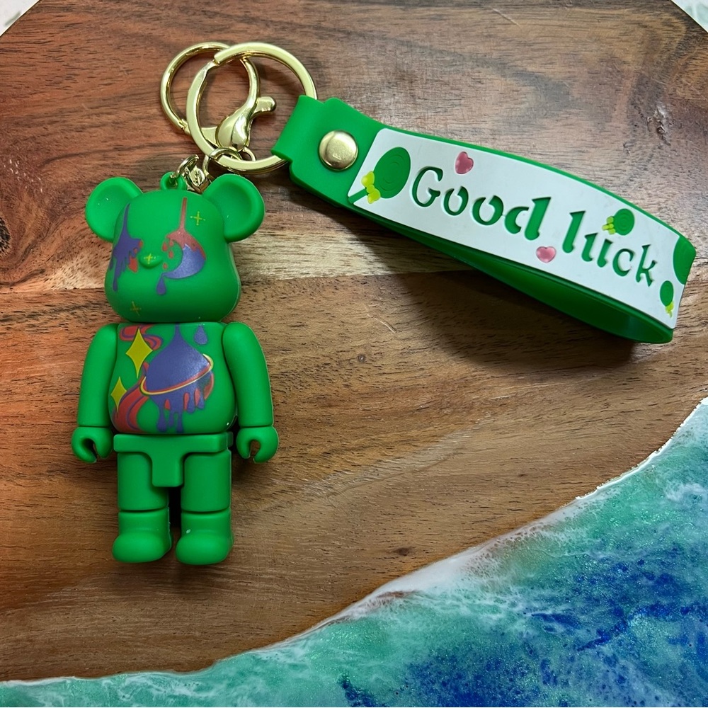 Good Luck Green Bear Keychain / Purse Charm/ Clip NEW